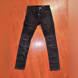 Men’s Moto Button Fly Skinny Jeans (Distressed)